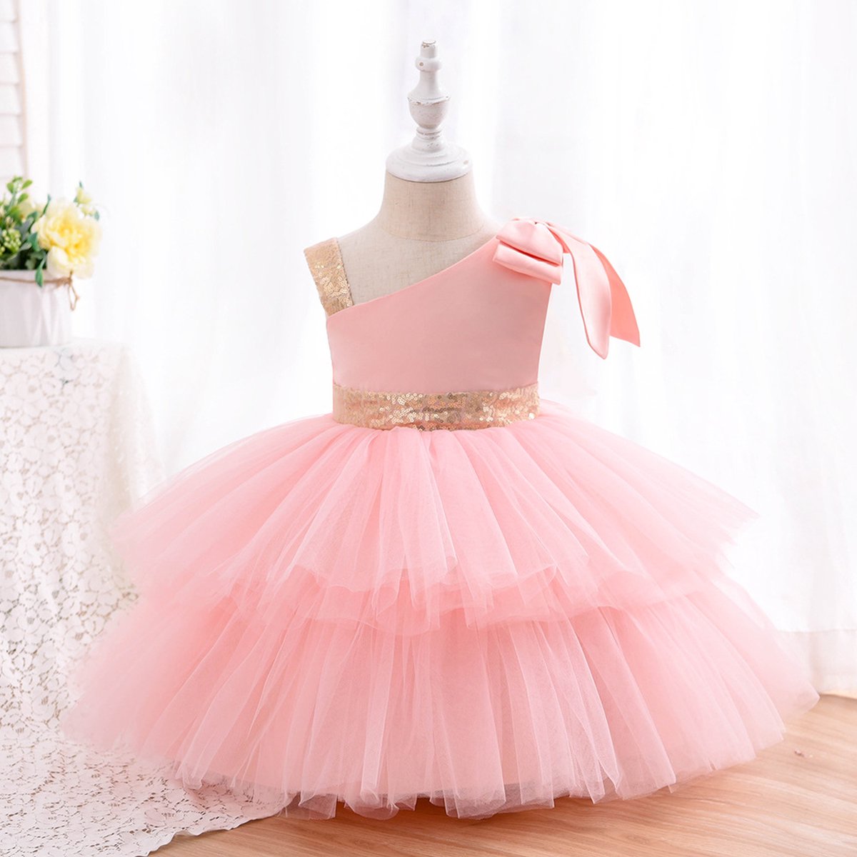 2023 new zomer verjaardag jurk meisjes prinsessenjurk verkleedkleding feestje jurk meisje roze 3jaar 4 jaar 104/110 cm