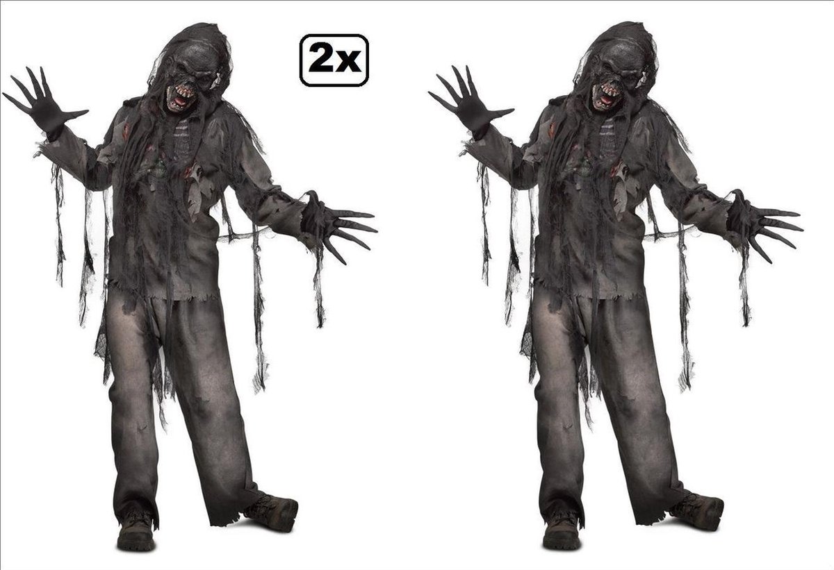 2x Burned zombie mt.M/L - Halloween horror zombie scary met infuuszak themafeest
