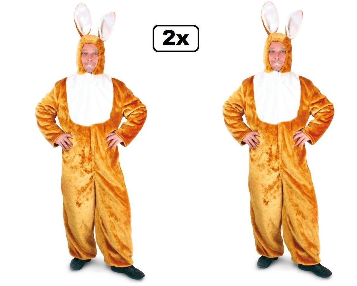 2x Paashaas kostuum bruin/wit unisex mt.48/50 - Pasen thema feest konijn haas paasfeest