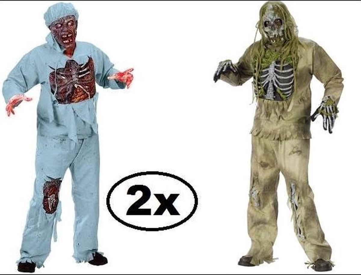 2x Walking dead zombie Skeleton/dokter outfit