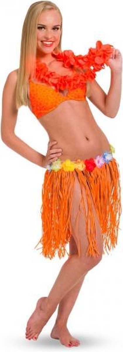 2x stuks oranje Hawaii party verkleed rokje - Carnaval verkleedkleding voor dames en teeners