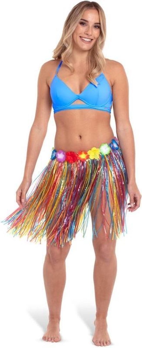 4x stuks hawaii rokje gekleurd 45 cm - Carnaval verkleed thema kleding rokjes