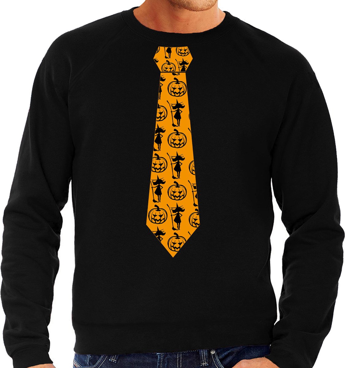 Bellatio Decorations Halloween thema verkleed sweater / trui heks en pompoen stropdas - heren L