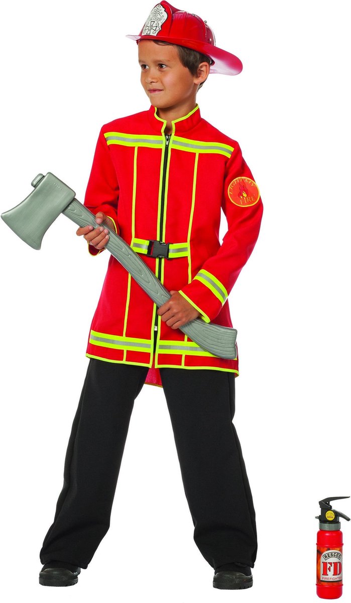 Brandweer jas - Kostuum - Maat 140 - Rood