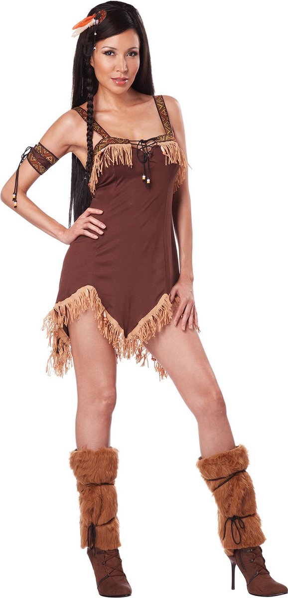 CALIFORNIA COSTUMES - Sexy bruin indianen kostuum met beige franjes voor vrouwen - L (42/44)