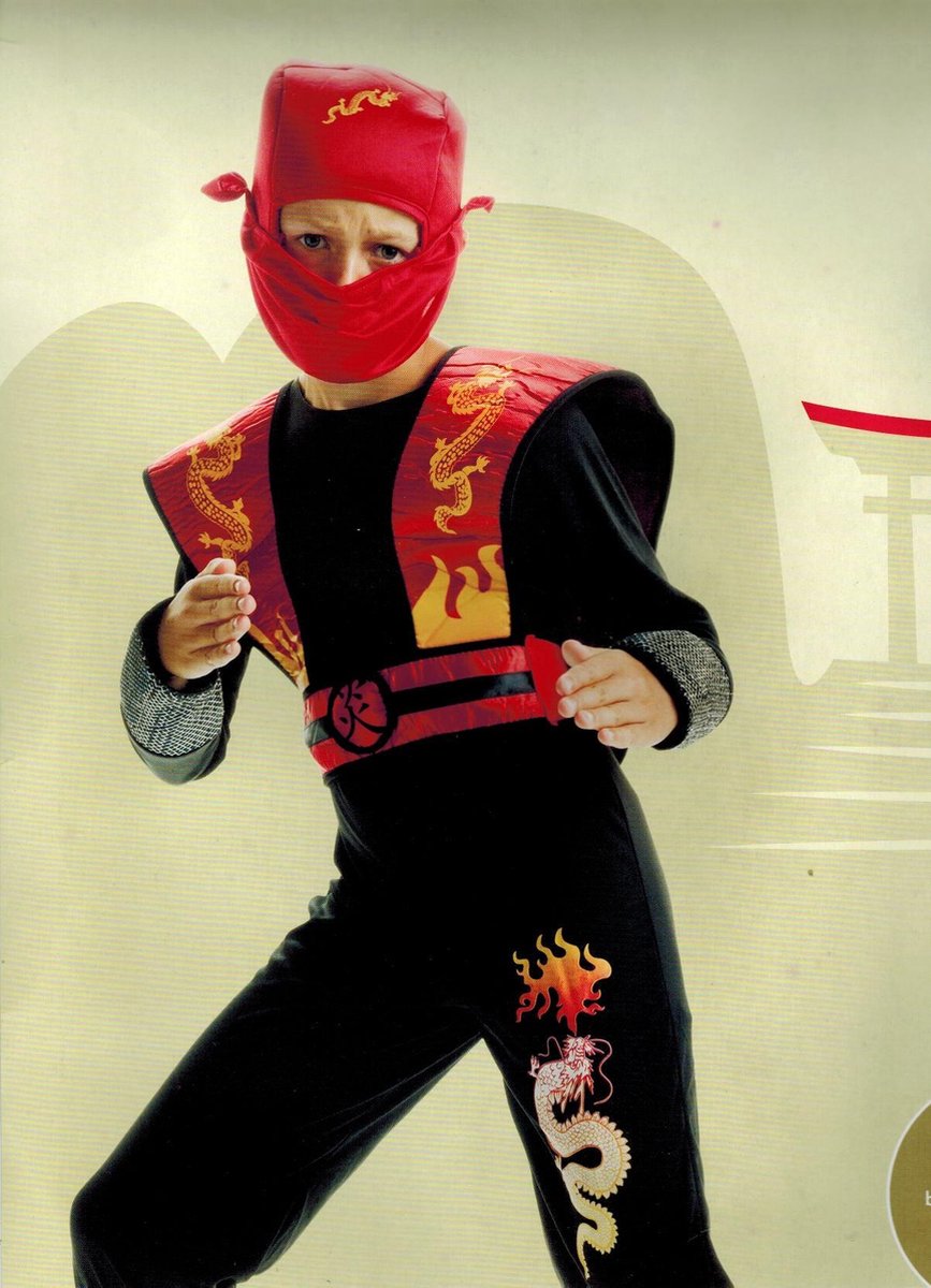 DREAMLAND - verkleedkleding - Thema: Ninja - Kleur: Rood - 3 delig - Maat 110