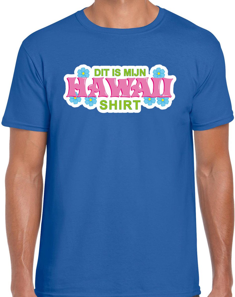 Dit is mijn Hawaii shirt blauw met roze voor heren - Zomer kleding L