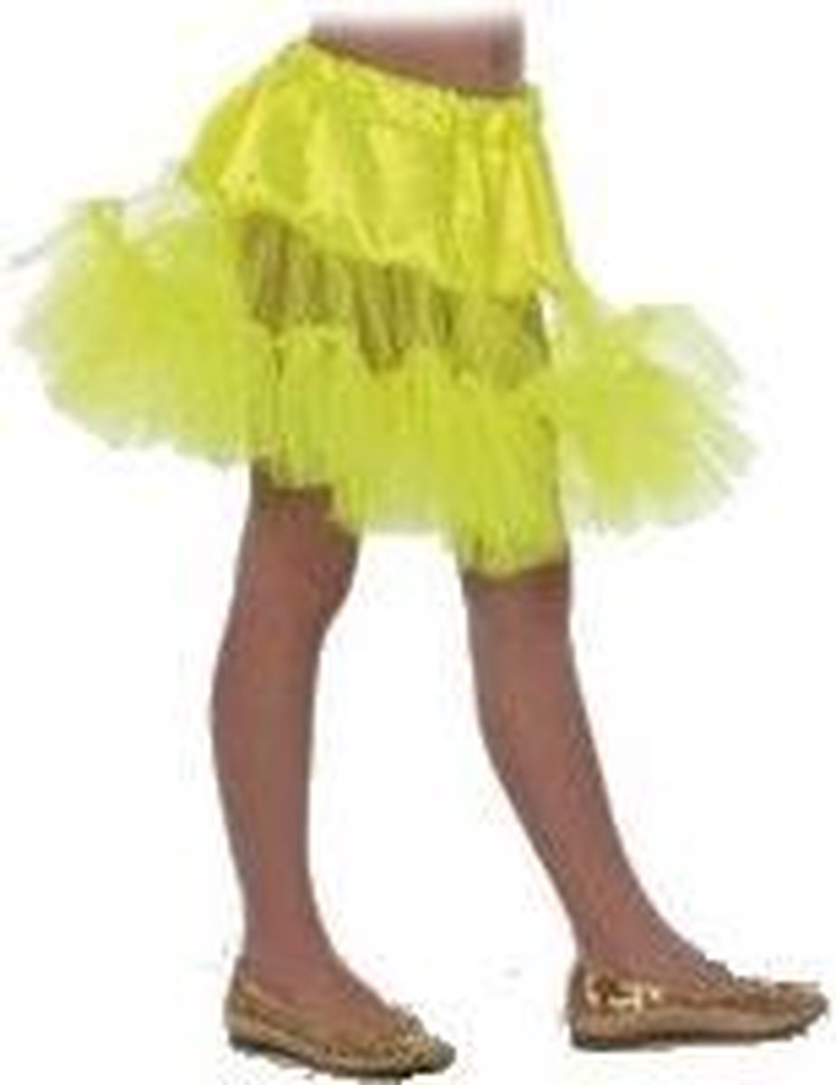 Feestkleding Petticoat lang neon fluor geel meisje Maat 152