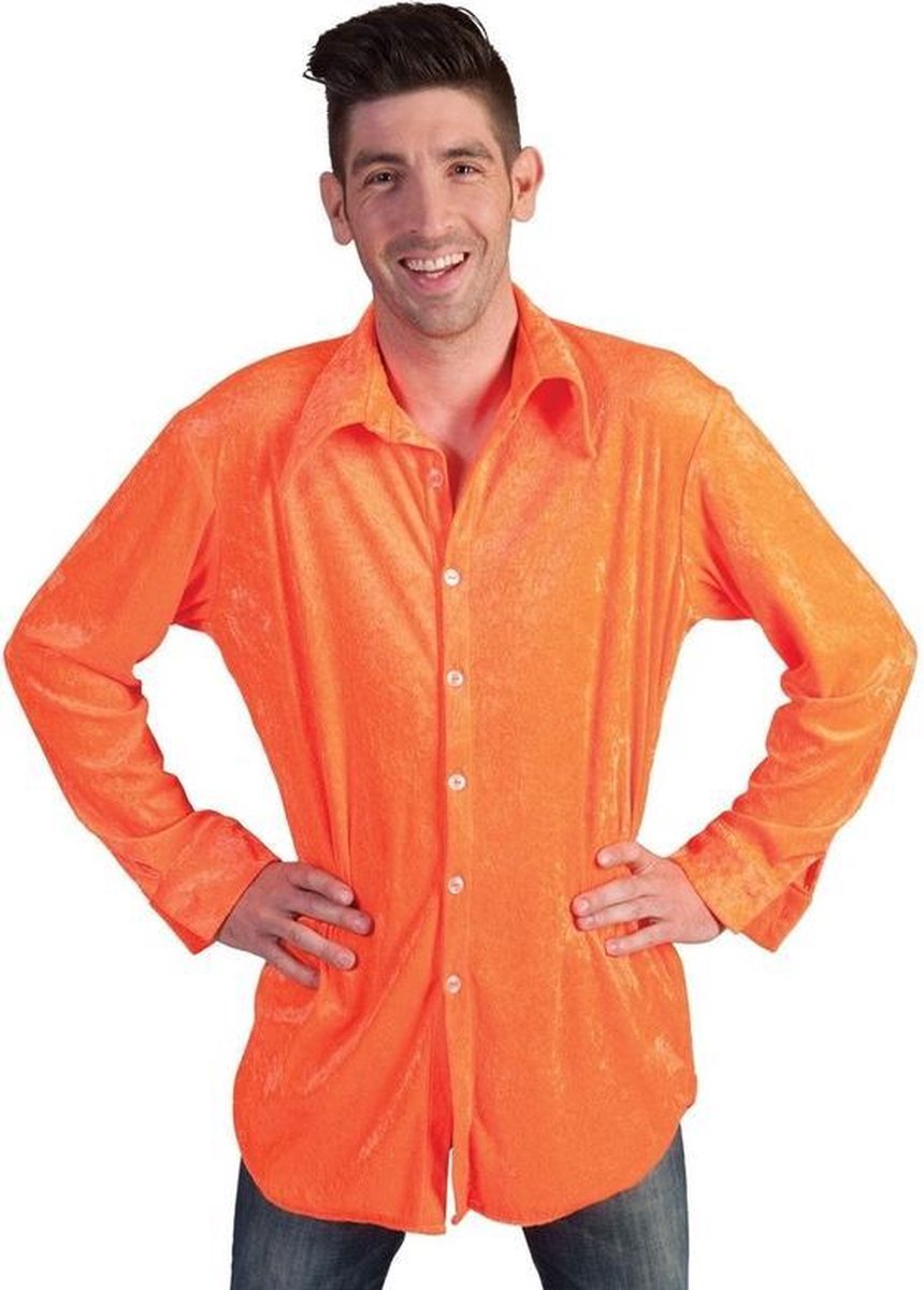 Fluwelen oranje overhemd voor heren - carnavalskleding 48/50