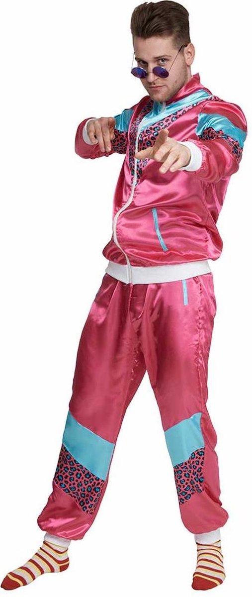 Fout trainingspak - retro - foute kleding - Carnaval kostuum - dames - heren - 80s - panterprint roze - Maat XS/S