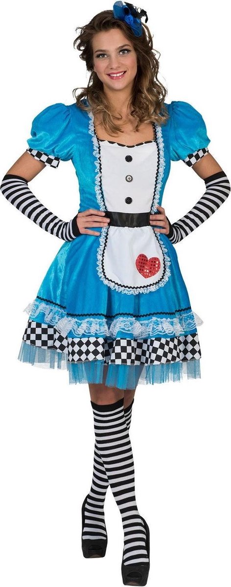 Funny Fashion - Alice In Wonderland Kostuum - Alice Uit Het Sprookjes Wonderland - Vrouw - blauw - Maat 36-38 - Carnavalskleding - Verkleedkleding