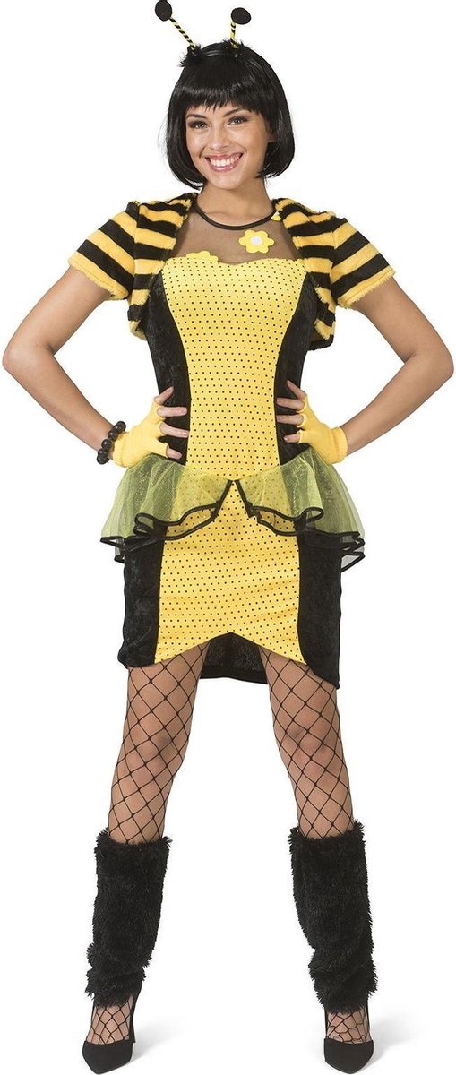 Funny Fashion - Bij & Wesp Kostuum - Beeldschone Bijenkoningin Belinda - Vrouw - geel,zwart - Maat 36-38 - Carnavalskleding - Verkleedkleding