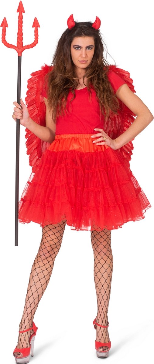 Funny Fashion - Dans & Entertainment Kostuum - Rode Petticoat Duveltje Vrouw - rood - One Size - Halloween - Verkleedkleding