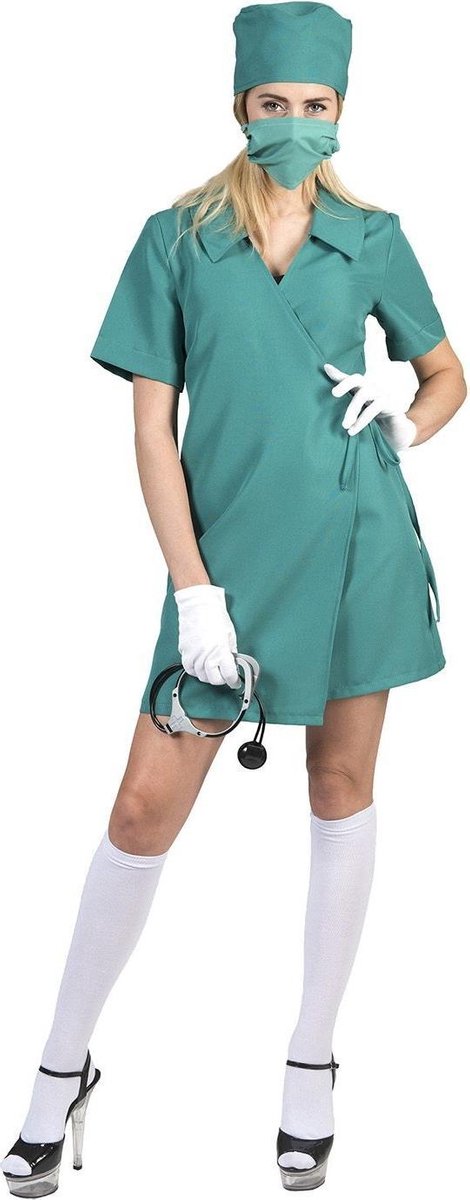 Funny Fashion - Dokter & Tandarts Kostuum - Bedwelmende Operatiekamer Chirurg - Vrouw - groen - Maat 36-38 - Carnavalskleding - Verkleedkleding