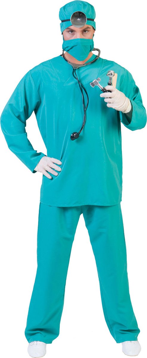 Funny Fashion - Dokter & Tandarts Kostuum - Trauma Chirurg Academisch Ziekenhuis Kostuum - blauw,groen - Maat 56-58 - Carnavalskleding - Verkleedkleding