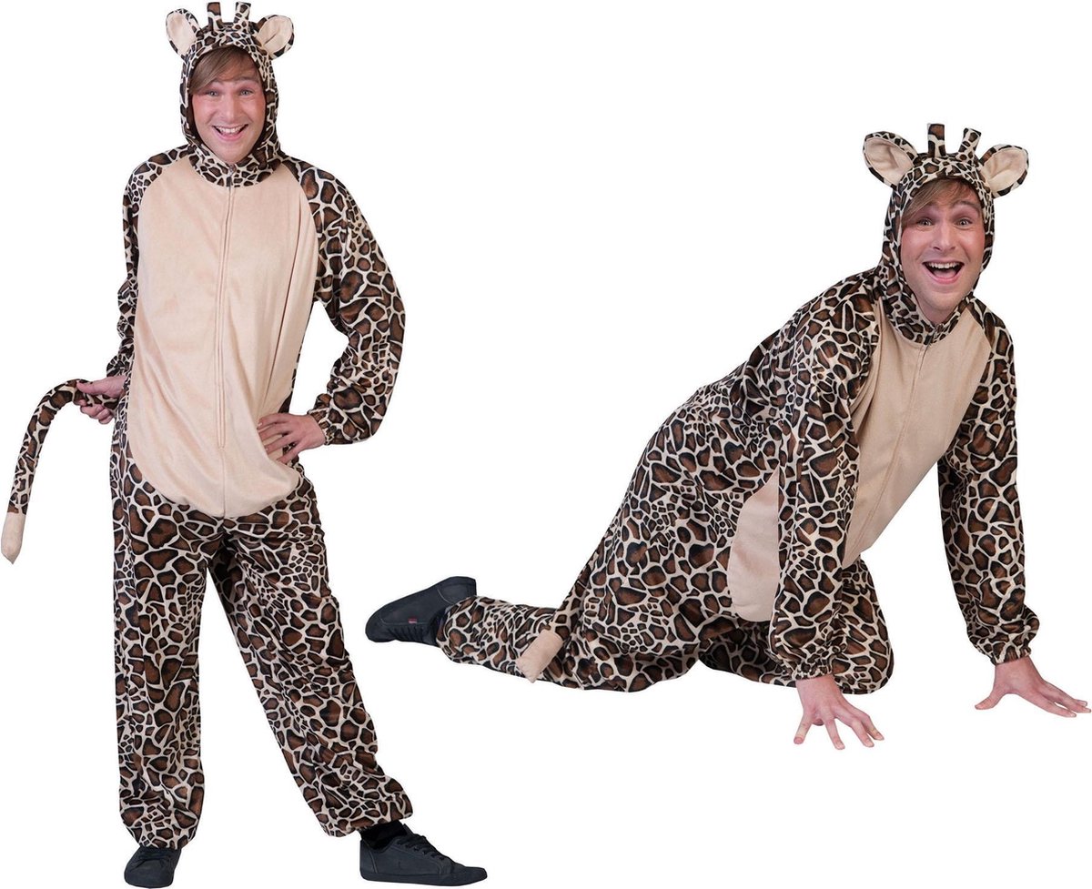 Funny Fashion - Giraf Kostuum - Savanna Giraffe Onesie - Man - bruin - Maat 48-50 - Carnavalskleding - Verkleedkleding