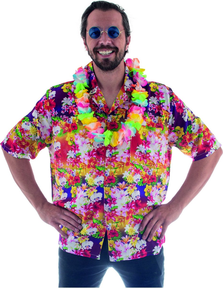 Funny Fashion - Hawaii & Carribean & Tropisch Kostuum - Gek Op Bloemen Hawaii Shirt Man - multicolor - Maat 48-50 - Carnavalskleding - Verkleedkleding