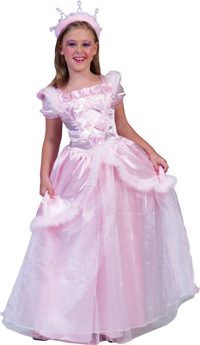 Funny Fashion - Koning Prins & Adel Kostuum - Roze Sprookjes Prinses Suikerspin Jurk Meisje - roze - Maat 140 - Carnavalskleding - Verkleedkleding