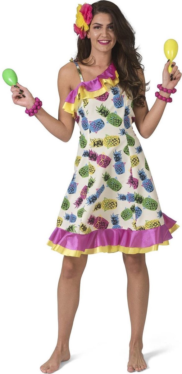 Funny Fashion - Natuur Groente & Fruit Kostuum - Tropisch Samba Costa Rica Ananas - Vrouw - multicolor - Maat 40-42 - Carnavalskleding - Verkleedkleding