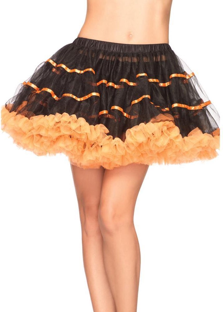 Gelaagde Tule Petticoat Met Satijnen Band Zwart-Oranje | One Size | Carnaval kostuum | Verkleedkleding