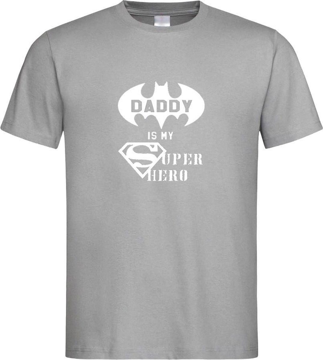 Grijs T Shirt met " Papa is een Superheld " print Wit size L
