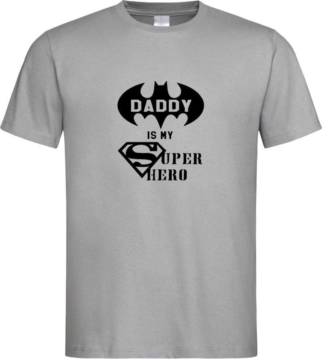 Grijs T Shirt met " Papa is een Superheld " print Zwart size L