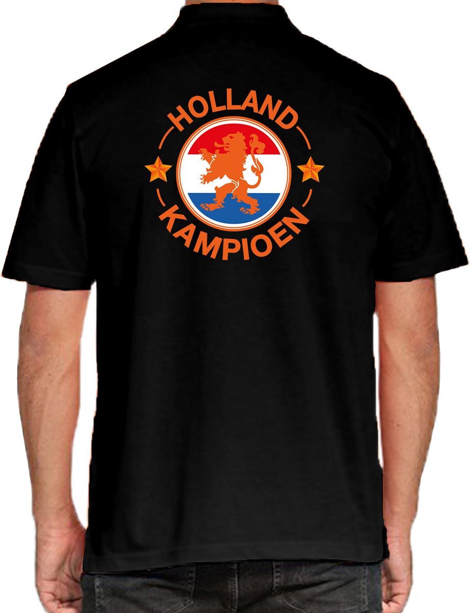 Grote maten zwart polopoloshirt Holland / Nederland supporter Holland kampioen met leeuw EK/ WK voor XXXL