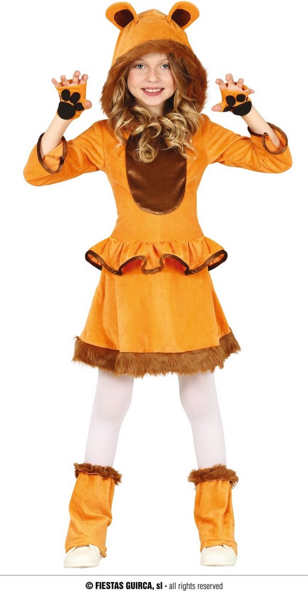 Guirca - Leeuw & Tijger & Luipaard & Panter Kostuum - Lieve Leeuwin Leila - Meisje - oranje,bruin - 7 - 9 jaar - Carnavalskleding - Verkleedkleding