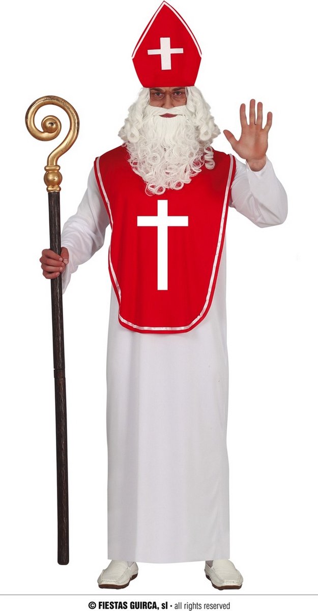 Guirca - Sinterklaas Kostuum - Sinterklaas Is In Het Land - Man - rood,wit / beige - Maat 52-54 - Sinterklaas - Verkleedkleding