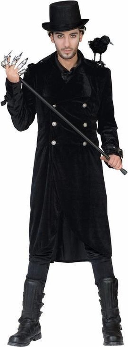 Halloween Gothic zwarte lange jas met gespen S/M