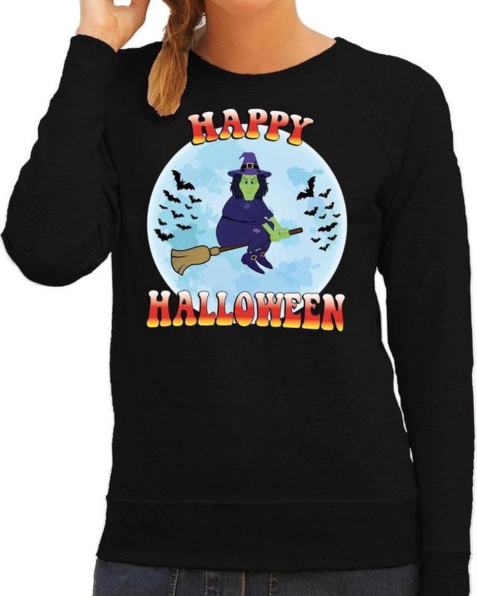 Halloween Happy Halloween heks verkleed sweater zwart voor dames - horror heks trui / kleding / kostuum L