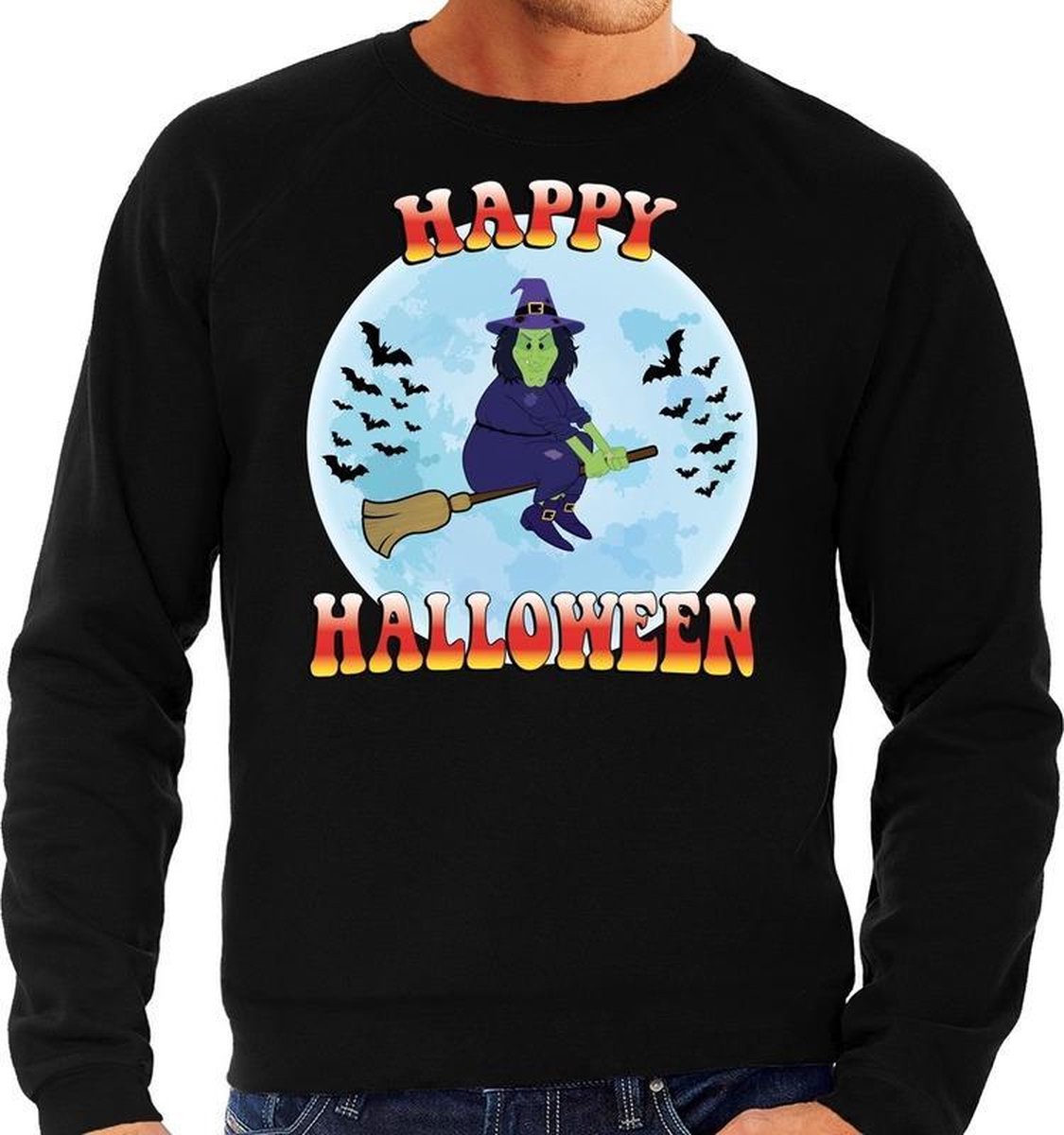Halloween Happy Halloween heks verkleed sweater zwart voor heren - horror heks trui / kleding / kostuum L