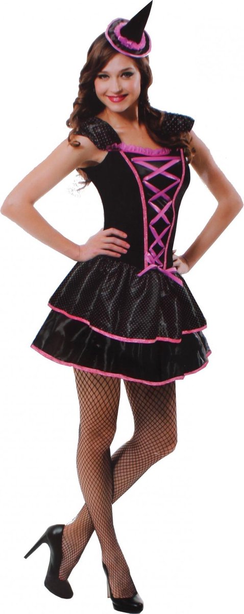 Halloween Verkleedpak Heks Dames Zwart/roze Maat One Size