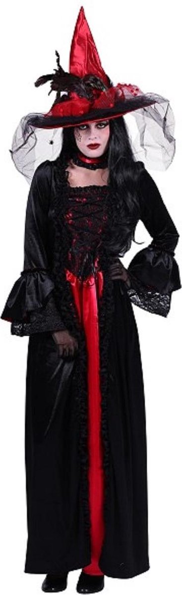 Halloween jurk HEKS 'FERONIA"zwart-rood dames - maat M