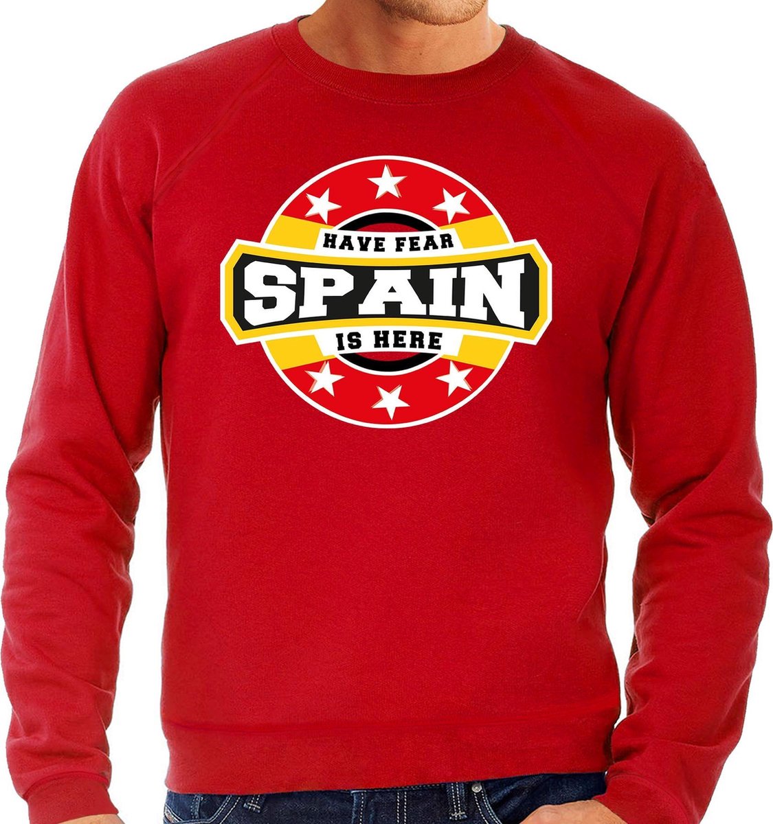 Have fear Spain is here sweater met sterren embleem in de kleuren van de Spaanse vlag - rood - heren - Spanje supporter / Spaans elftal fan trui / EK / WK / kleding XL