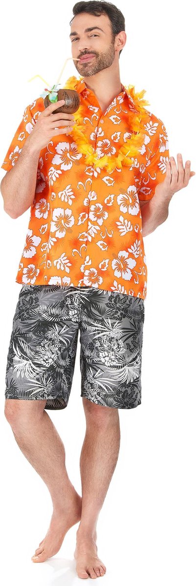 Hawaïaanse oranje blouse voor mannen - Verkleedkleding - XL