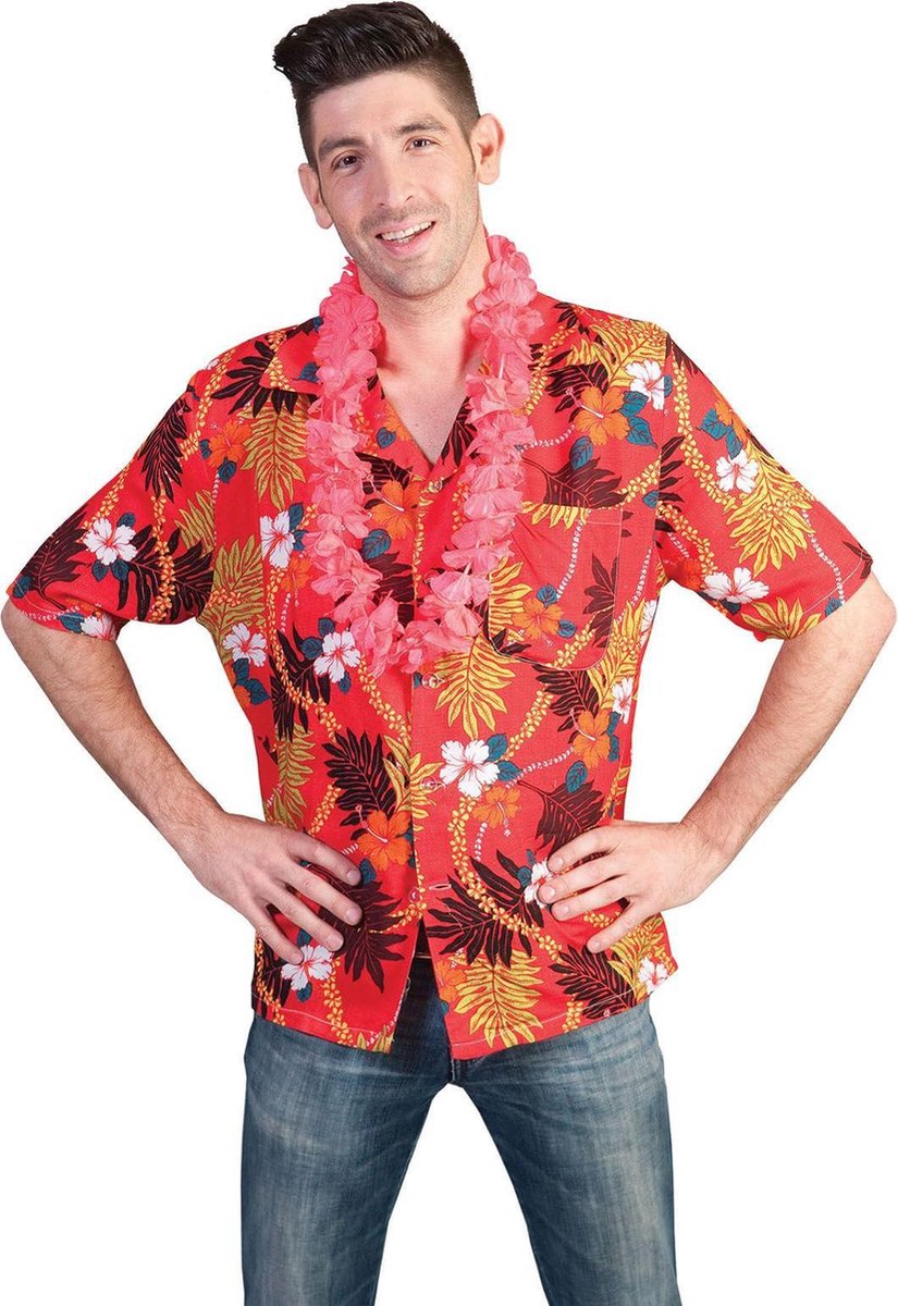 Hawaii & Carribean & Tropisch Kostuum | Rood-Bont Hawaii Hemd | Maat 52-54 | Carnaval kostuum | Verkleedkleding