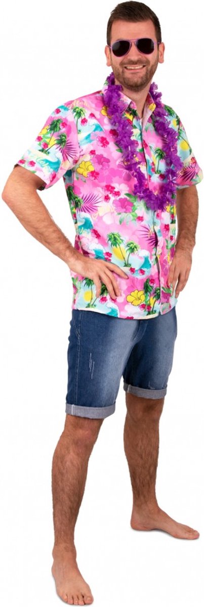 Hawaii blouse roze met print | maat XL