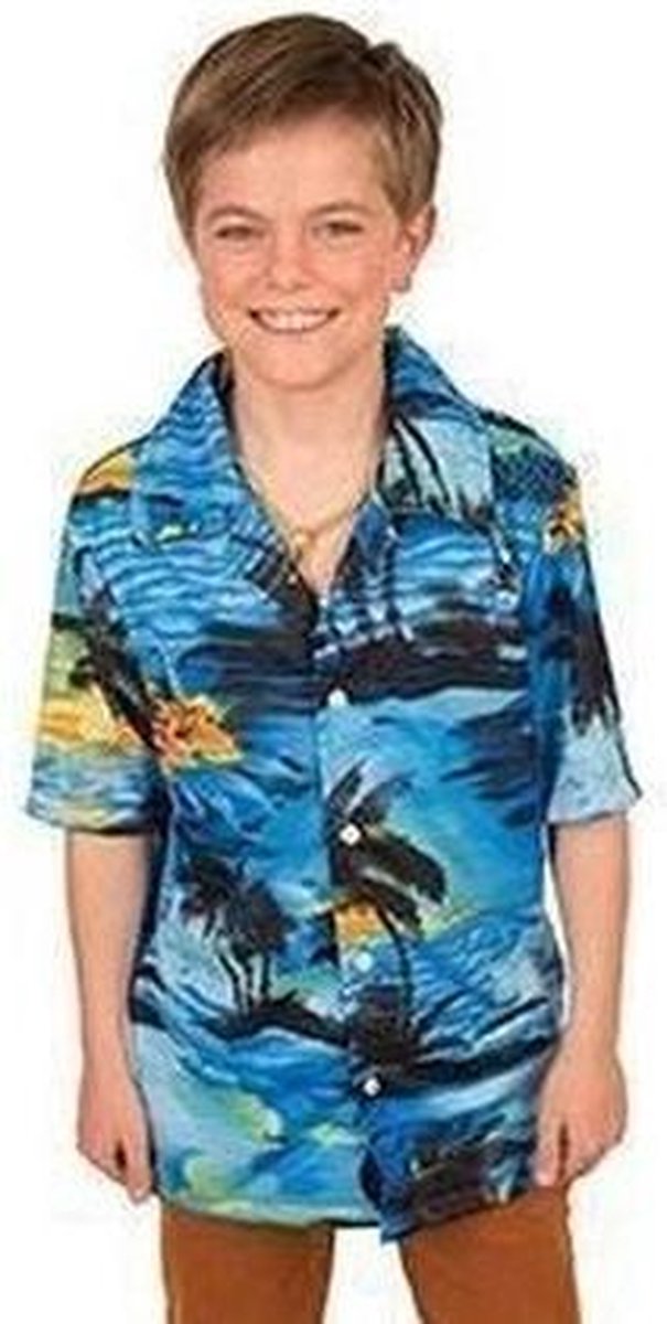 Hawaii blouse/overhemd blauw voor jongens 116