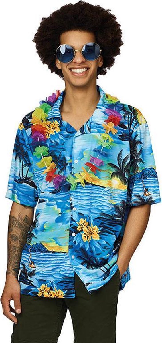 Hawaii shirt blauw met palmbomen 50 (s)