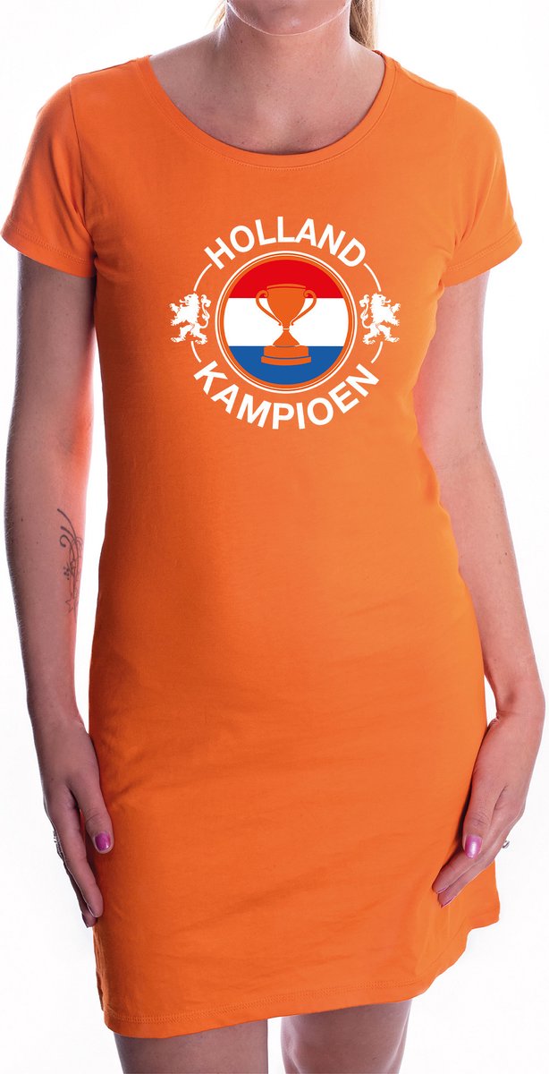 Holland kampioen met beker oranje jurkje Holland / Nederland supporter EK/ WK voor dames L