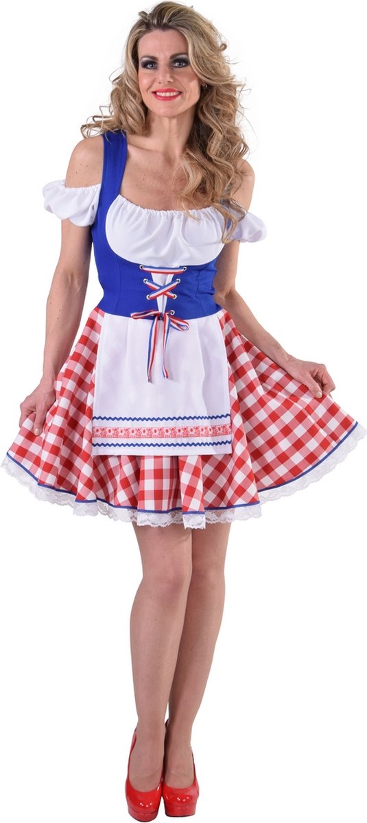 Hollandse dirndl in rood,wit en blauw met molentjes op het schort | Oktoberfest kleding dames maat S (36)