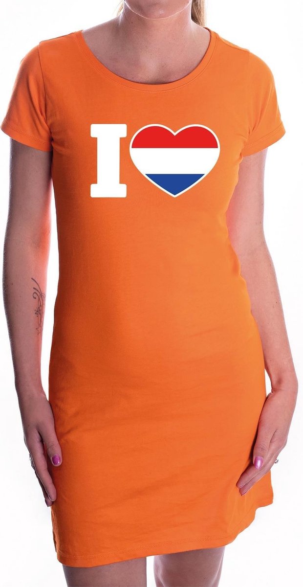 I love Holland jurkje oranje voor dames - Nederlandse vlag - Koningsdag - supporters kleding / oranje jurkjes L