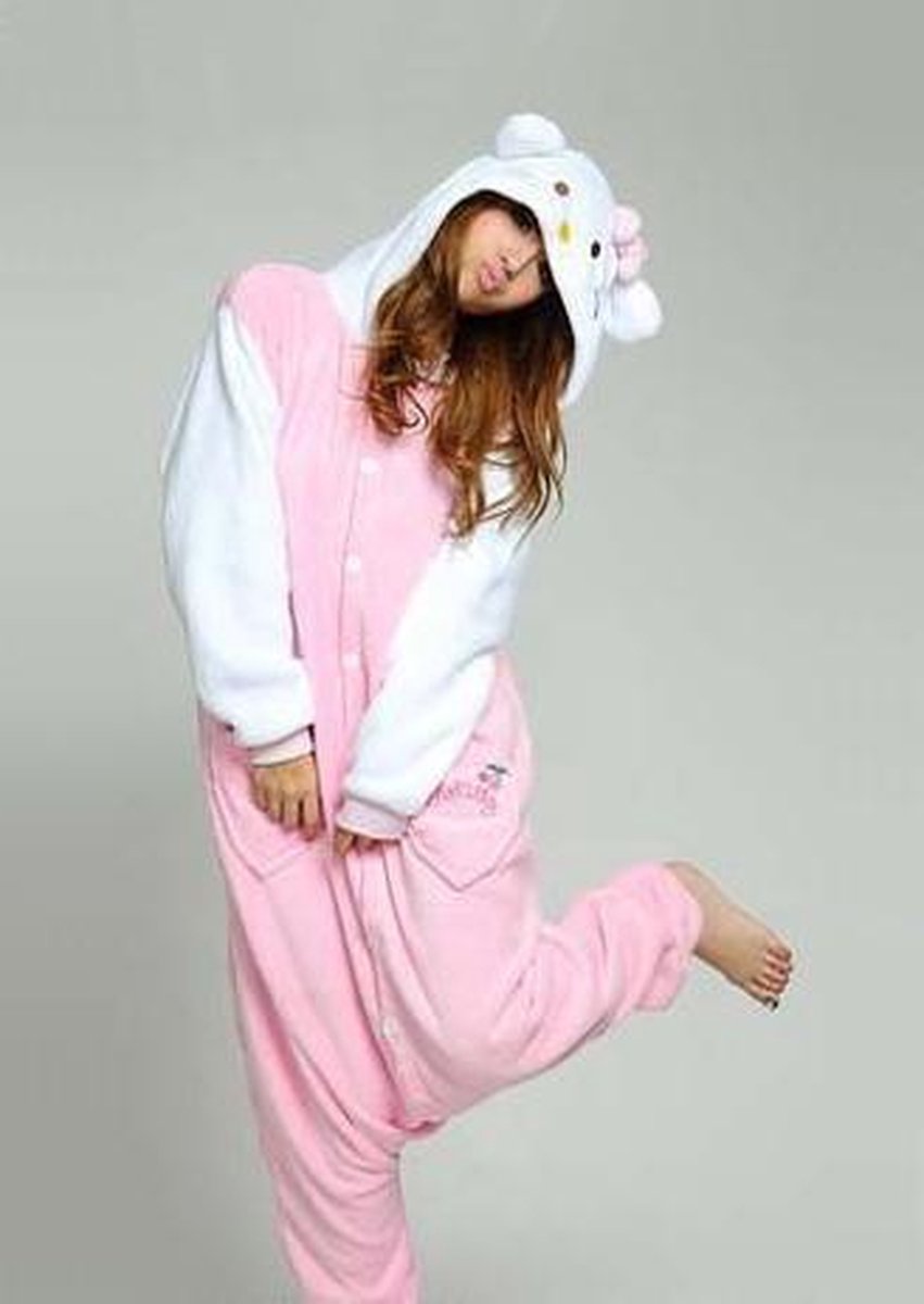 KIMU Onesie Hello Kitty baby pakje poes roze - maat 68-74 - kattenpakje romper pyjama