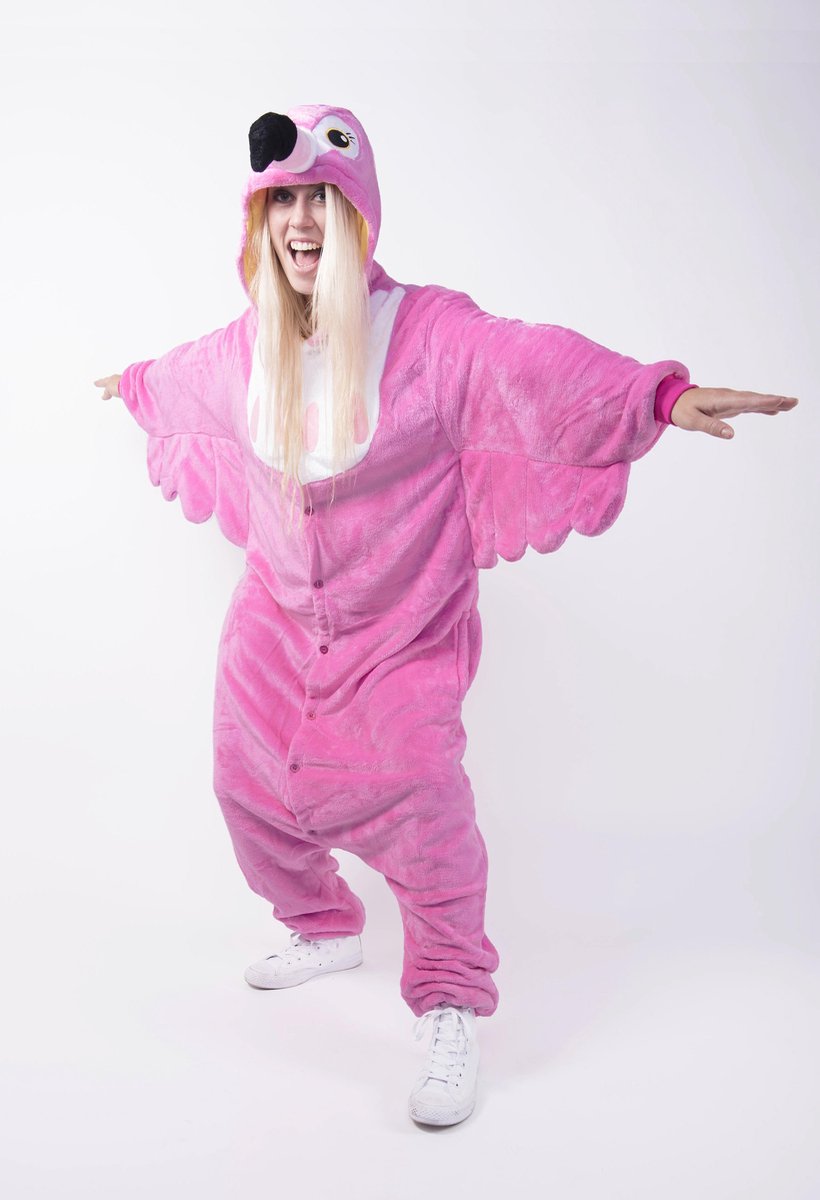 KIMU Onesie flamingo pak kind roze - maat 128-134 - flamingopak jumpsuit pyjama