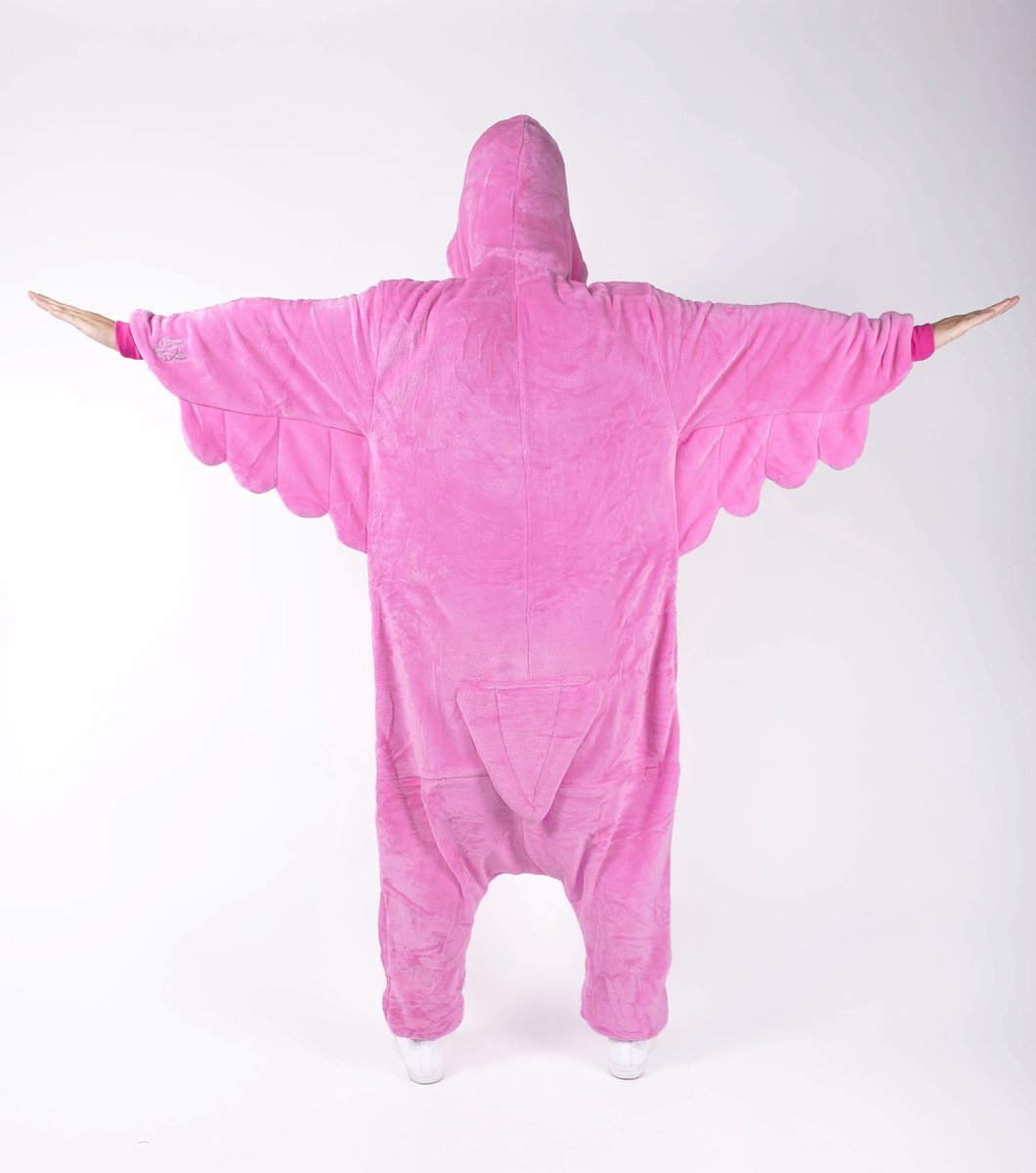 KIMU Onesie flamingo pak kostuum roze - maat L-XL - flamingopak jumpsuit huispak