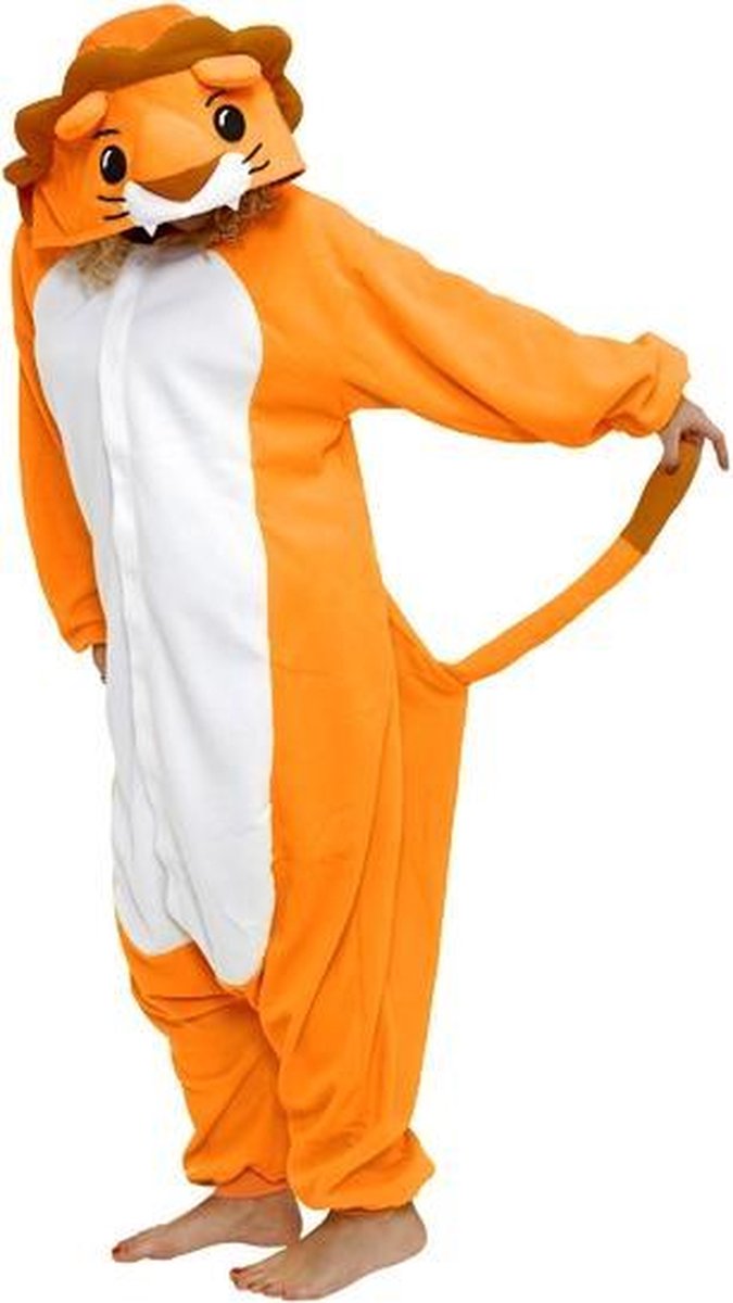 KIMU Onesie leeuw oranje pak Holland EK WK kostuum - maat M-L - leeuwenpak jumpsuit huispak