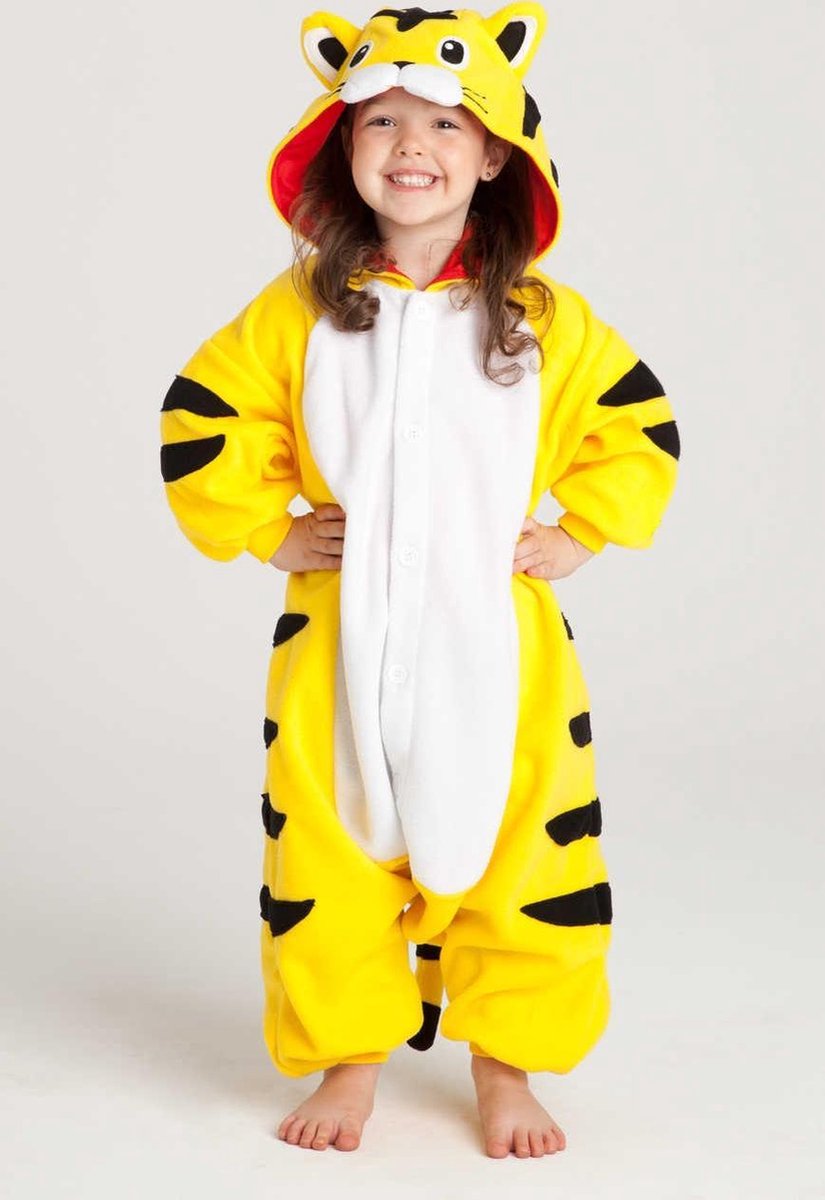 KIMU Onesie tijger geel baby pakje - maat 68-74 - tijgerpakje romper pyjama
