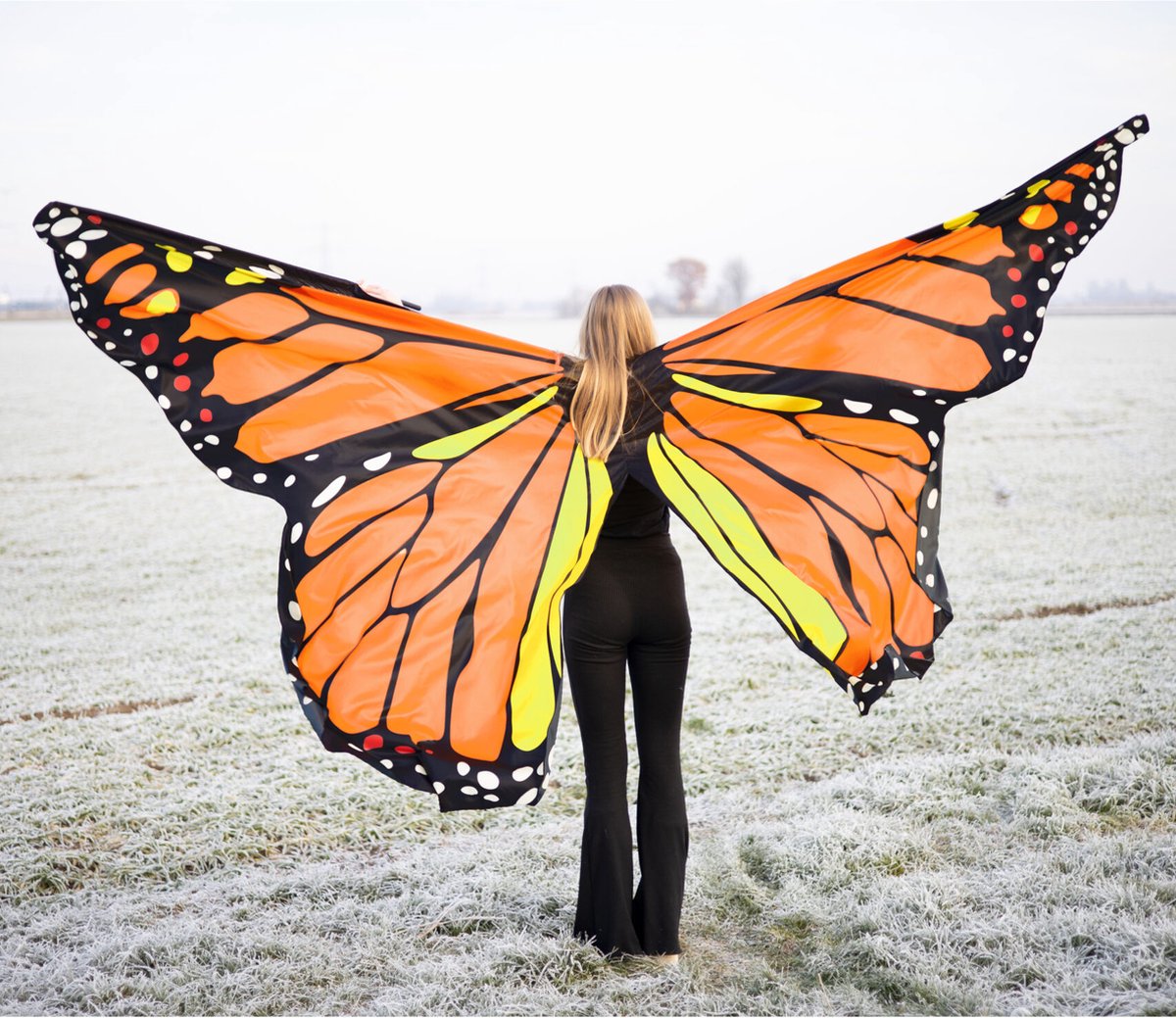 KIMU luxe grote vlinder vleugels kostuum oranje - vlindervleugels pak