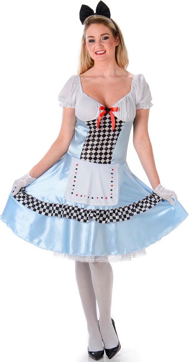 Karnival Customes Alice In Wonderland Kostuum Dames Carnavalskleding Dames Carnaval - Polyester - Blauw - Maat M - 3-Delig Jurk/Hoofdband/Handschoenen